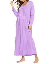 Load image into Gallery viewer, Ekouaer Women Long Nightgown Long Sleeve Nightshirt Casual Sleepwear Henley Full Length Sleep Dress Purple XLarge
