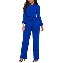 Load image into Gallery viewer, Ophestin Womens Long Sleeve Jumpsuit for Work Wide Leg Pants Rompers with Belt Royale Blue Size M
