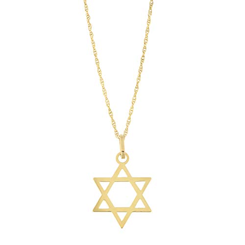 14k Yellow Gold Star of David Pendant Necklace, 16 Inches