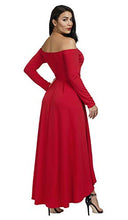 Load image into Gallery viewer, Women Off Shoulder Dress - Elegant Long Sleeve Formal Party High Low Maxi Dress with Belt Red XL
