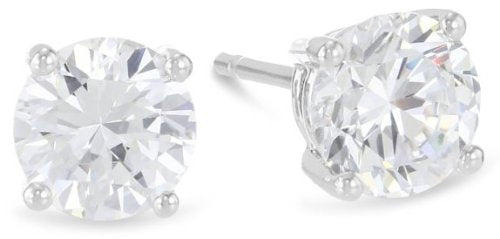 1 Carat Solitaire Diamond Stud Earrings 14K White Gold Round Brilliant Shape 4 Prong Push Back (L-M Color, I1-I2 Clarity)