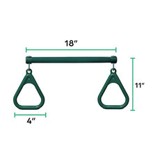 Load image into Gallery viewer, Jungle Gym Kingdom 18" Trapeze Swing Bar Rings 48" Heavy Duty Chain Swing Set Accessories &amp; Locking Carabiners (Green)

