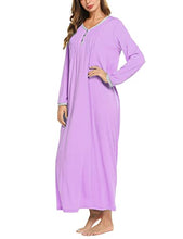 Load image into Gallery viewer, Ekouaer Women Long Nightgown Long Sleeve Nightshirt Casual Sleepwear Henley Full Length Sleep Dress Purple XLarge
