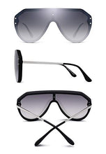 Load image into Gallery viewer, JIM HALO Oversized Shield Sunglasses Rimless Flat Top Mirror Glasses Women Men (Black Frame/Gradient Grey Lens)
