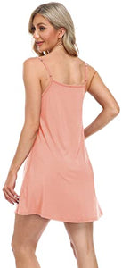 AUHEGN Nightgown for Women Loose Sleepwear Crew Neck Pajama Dress Soft Nightshirt Sleeveless Nightdress Chemise Peach Small