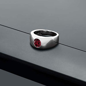 Gem Stone King 1.40 Ct Oval Red VS Rhodolite Garnet 925 Sterling Silver Men's Ring (Size 13)