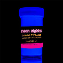 Load image into Gallery viewer, 2-IN-1 Glow In The Dark Acrylic Paint Set by neon nights – Glows in the Dark &amp; under UV Blacklight - Set of 8 Self-Luminous Neon Paints for Halloween - German Premium Quality - Phosphorescent
