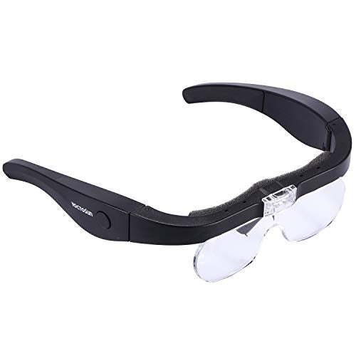 YOCTOSUN Rechargeable Head Magnifier Glasses, Eyeglasses Magnifier with 2 LED Lights and Detachable Lenses 1.5X, 2.5X, 3.5X,5X, Best Magnifying Glasses for Reading and Hobby
