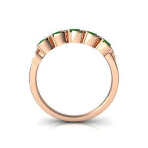 14kt Rose Gold Lab Emerald 3mm Round Anniversary Band Ring - Size 7.5