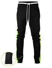 Load image into Gallery viewer, SCREENSHOTBRAND-S41700 Mens Hip Hop Premium Slim Fit Track Pants - Athletic Jogger Bottom with Side Taping-BK/NE-Medium
