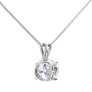14K Solid White Gold Pendant Necklace | Round Cut Cubic Zirconia Solitaire | 2.0 Carat | 16 Inch .60mm Box Link Chain | With Gift Box