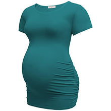 Load image into Gallery viewer, Bearsland Womens Maternity Tshirt 3 Packs Classic Side Ruched Tee Top Mama Pregnancy Clothes,Lakeblue+gyrstripe+Russetred,L
