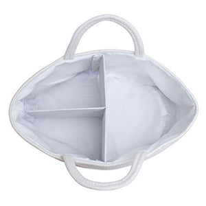 Mila Millie Baby Large Cotton Rope Diaper Caddy | Organizer Storage Bin for Nursery Essentials | Portable Bag for Changing Table and Car | 100% Natural Cotton | Eco Friendly (White & Biege)