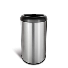 Load image into Gallery viewer, NINESTARS OTT-50-19BK Open Top Office Bathroom Trash Can, 13 Gal 50L, Stainless Steel Base (D Shape, Black Lid)

