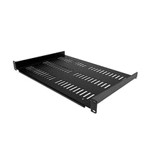 Load image into Gallery viewer, 1U Server Rack Shelf - Universal Vented Rack Mount Cantilever Tray for 19&quot; Network Equipment Rack &amp; Cabinet - Heavy Duty Steel – Weight Capacity 44lb/20kg - 12&quot; Deep Shelf, Black (SHELF-1U-12-FIXED-V)
