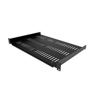 1U Server Rack Shelf - Universal Vented Rack Mount Cantilever Tray for 19" Network Equipment Rack & Cabinet - Heavy Duty Steel – Weight Capacity 44lb/20kg - 12" Deep Shelf, Black (SHELF-1U-12-FIXED-V)