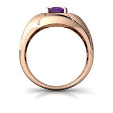 Load image into Gallery viewer, 14kt Rose Gold Amethyst and Diamond 8x6mm Oval Men&#39;s Ring - Size 7
