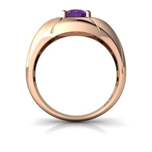 14kt Rose Gold Amethyst and Diamond 8x6mm Oval Men's Ring - Size 7