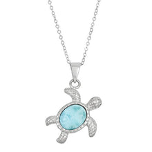 Load image into Gallery viewer, Sterling Silver Natural Larimar Turtle Pendant with 18&quot; Chain
