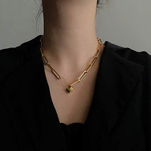 Load image into Gallery viewer, 14K Gold Plated Vintage Distressed Chain Choker Gold Lock Pin Chain Necklace for Women Girl Gifts Valentines/Birthday/Anniversary/Mother’s Day
