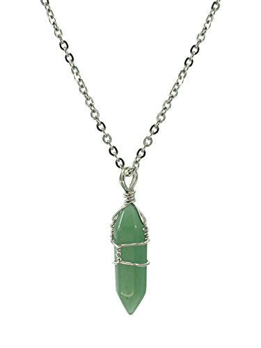 Paialco Jewelry Hand Wired Natural Aventurine Crystal Healing Point Chakra Pendant Necklace 18