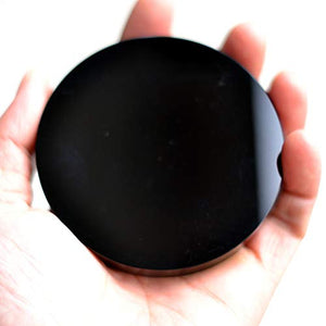 FHNP367 Black Obsidian Scrying Mirror Round Smooth Natural Crystal Polished Diameter 3 inch / 80mm