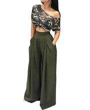 Load image into Gallery viewer, LROSEY Women's Stretchy Solid Color High Waisted Wide Leg Palazzo Pants with Pockets Green
