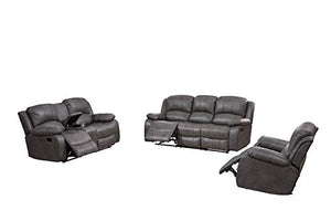 Betsy Furniture 3PC Bonded Leather Recliner Set Living Room Set, Sofa Loveseat Chair Pillow Top Backrest and Armrests 8018 (Grey, Living Room Set 3+2+1)