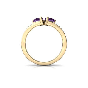 14kt Yellow Gold Amethyst and Diamond 5mm Heart Heart to Heart Ring - Size 7