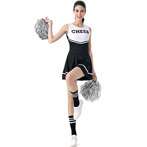 Load image into Gallery viewer, ThreeH Cheerleader Costume Fancy Dress Women's Musical Uniform Cheerleading Outfit One Size NO Pom-Pom,Black