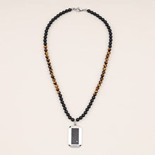 Load image into Gallery viewer, GAVU Dog Tag Pendant Onyx Tiger Eye Crystal Beaded Necklace for Men 20"
