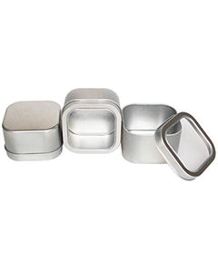 Empty 8-Ounce Capacity Square Silver Metal Tins with Clear Window for Candle Making, Candies, Gifts & Treasures (6 Pack)