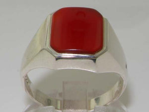 Gents Solid 925 Sterling Silver Natural Carnelian Mens Signet Ring - Size 13 - Sizes 6 to 13 Available