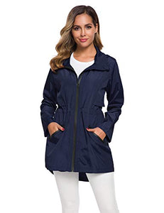 Avoogue Womens Windbreaker Jacket with Hood Waterproof Water Resistant Lightweight Anorak Navy Blue XXL