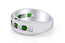Load image into Gallery viewer, AFFY Simulated Green Emerald &amp; White Cubic Zirconia Wedding Band Men in925 Sterling Silver Ring Size- 12
