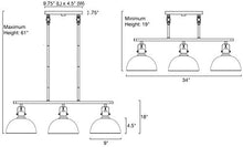 Load image into Gallery viewer, Kira Home Belle 34" 3-Light Modern Industrial Kitchen Island Light, Dome Shades + Swivel Joints, Brushed Nickel Finish
