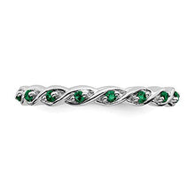 Load image into Gallery viewer, Solid 925 Sterling Silver Stackable Created Emerald Green May Gemstone Ring Eternity Band Size 10
