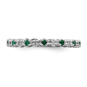 925 Sterling Silver Created Green Emerald Diamond Band Ring Size 7.00 Stone Stackable Gemstone Birthstone May Fine Jewelry For Women Gifts For Her
