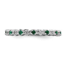 Load image into Gallery viewer, 925 Sterling Silver Created Green Emerald Diamond Band Ring Size 6.00 Stone Stackable Gemstone Birthstone May Fine Jewelry For Women Gifts For Her
