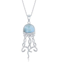 Load image into Gallery viewer, Sterling Silver Natural Larimar Jellyfish 18&quot; Pendant Necklace
