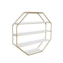 Load image into Gallery viewer, Kate and Laurel Lintz Large Modern Octagon Floating Wall Shelves with Metal Frame, Gold and White
