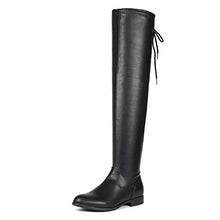 Load image into Gallery viewer, DREAM PAIRS Women's Overide Black Pu Low Heel Thigh High Over The Knee Flat Boots Size 9.5 B(M) US

