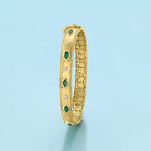 Load image into Gallery viewer, Ross-Simons 0.80 ct. t.w. Emerald and .26 ct. t.w. Diamond Bangle Bracelet in 18kt Gold Over Sterling. 8 inches
