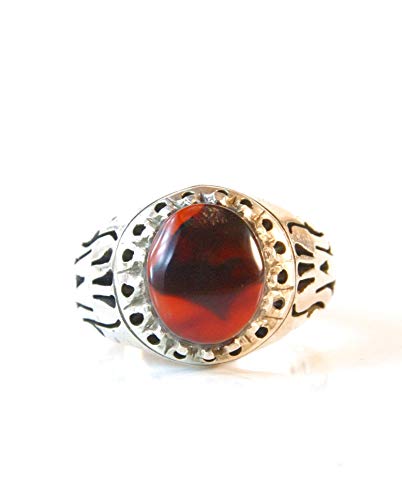 Yemeni Aqeeq Ring Men | Dark Red Kabadi Aqeeq | AlAliGems | Silver Ring Size 10
