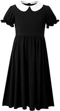 Load image into Gallery viewer, Kilottor Girls' Peter Pan Collar Casual Flounce Sleeve Fit and Flare Party Dress 9 Years 10Years KC109 (Black, 9-10Y)
