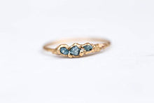 Load image into Gallery viewer, Triple Raw Blue Diamond Ring, Size 5, Yellow Gold, April Birthstone
