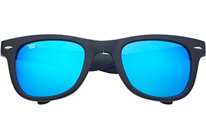 Foldies Matte Black Folding Sunglasses with Polarized Blue Mirror Lens