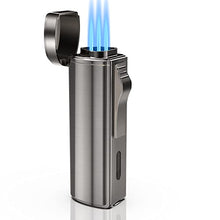 Load image into Gallery viewer, UVeeSA Triple Jet Flame Torch Lighter, for Men, Refillable Butane Lighter, Windproof Gas Lighter, Adjustable Candle Lighter with Gift Box for Boyfriend, Dad - Without Gas
