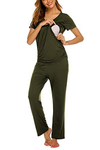 Ekouaer Women's Maternity Sleepwear Nursing Pajamas for Breast Feeding Nursing Pjs Army Green XXL