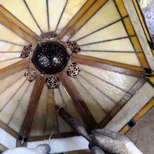Load image into Gallery viewer, Tiffany Style Torchiere Light Floor Standing Lamp Wide 12 Tall 66 Inch Yellow Hexagon Stained Glass and Mission Style Lampshade for Living Room Bedroom Antique Table S011 WERFACTORY
